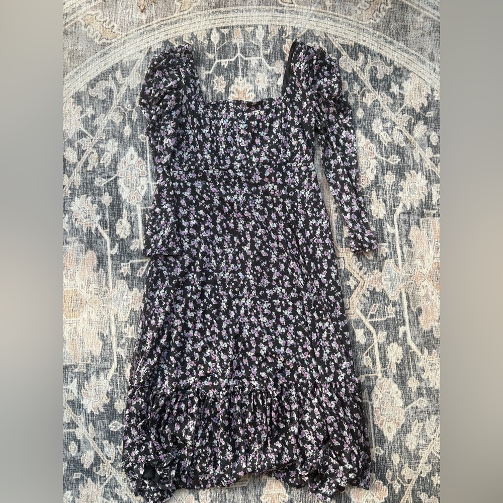 Wild Fable Black and Purple Floral Long Sleeve Dress